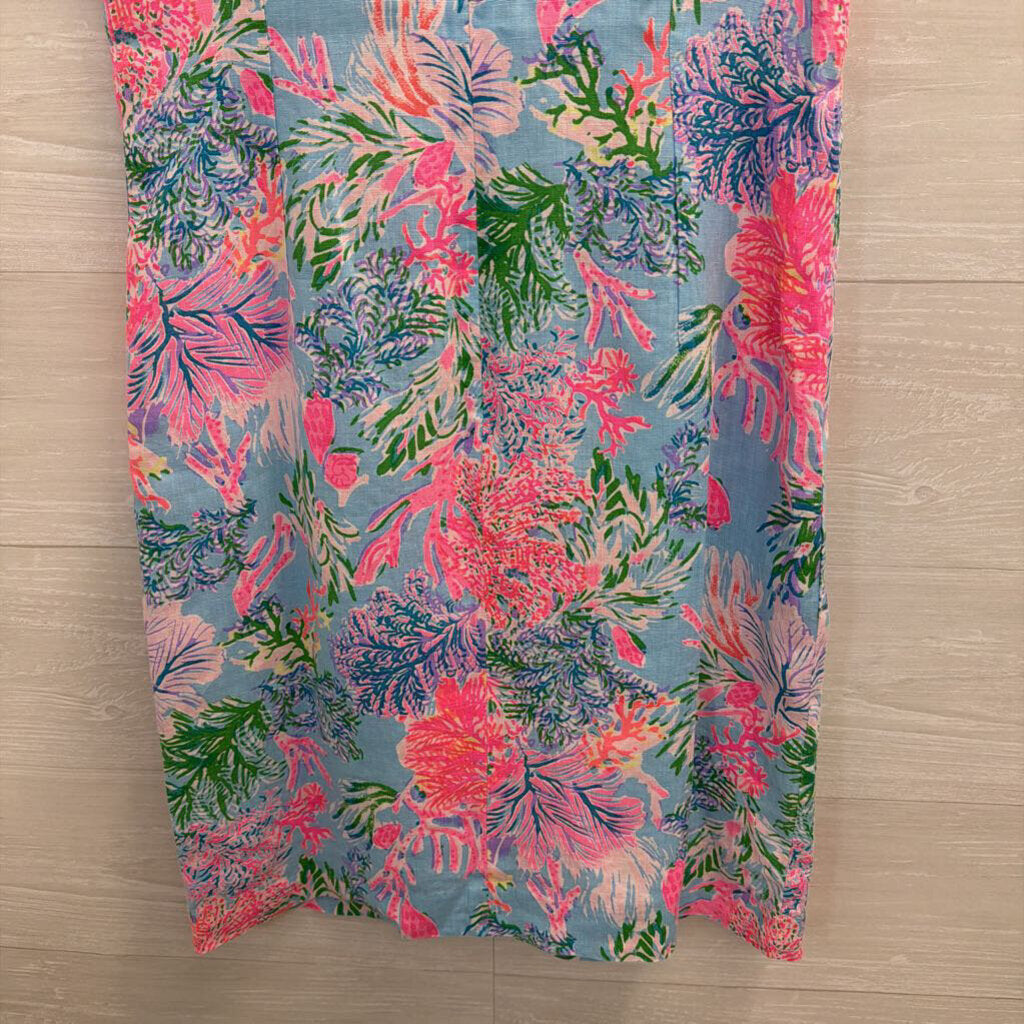 Lilly Pulitzer Blue/ Pink Print 100% Linen Sleeveless Shift Dress 4