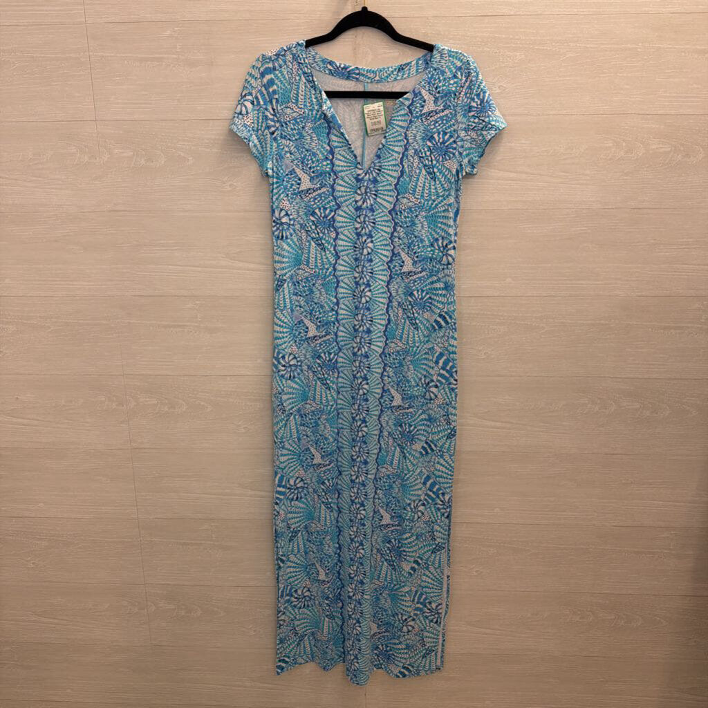 Lilly Pulitzer Blue Print Short Sleeve Maxi Dress Small