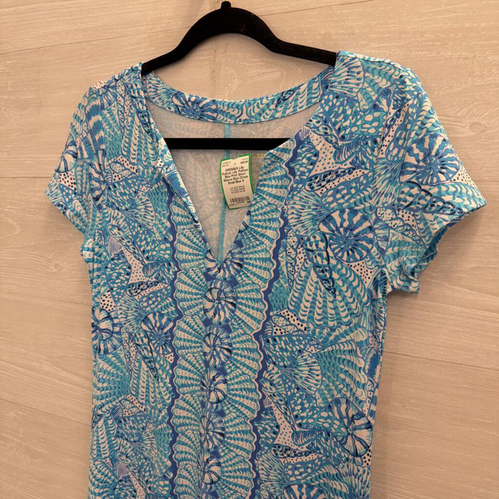 Lilly Pulitzer Blue Print Short Sleeve Maxi Dress Small
