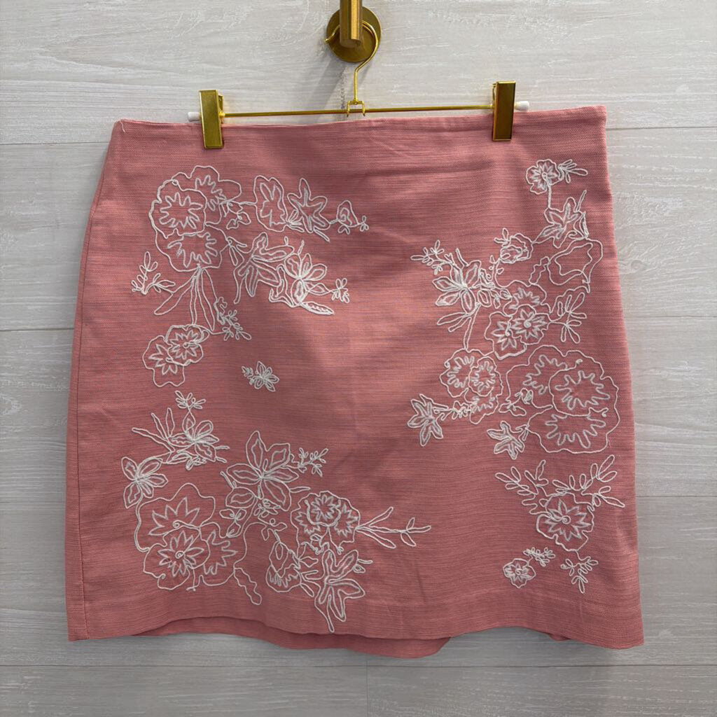 Loft Pink/ White Embroidered Print Skirt 14