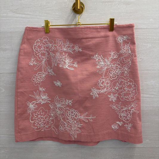 Loft Pink/ White Embroidered Print Skirt 14