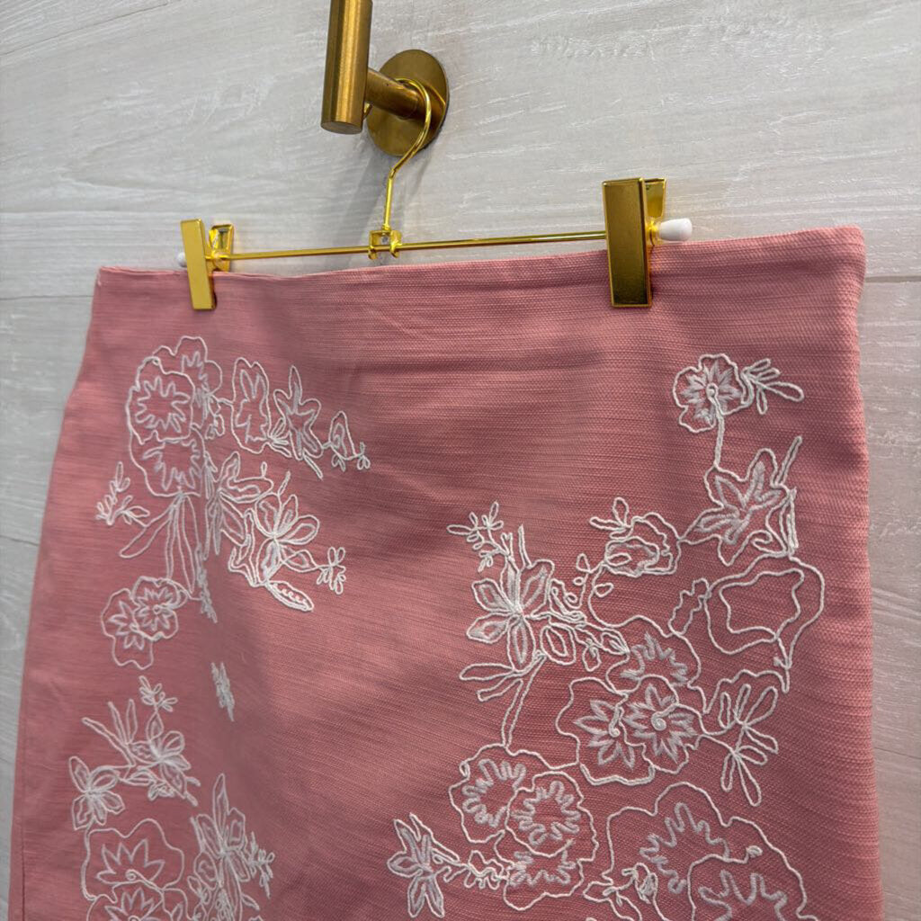 Loft Pink/ White Embroidered Print Skirt 14