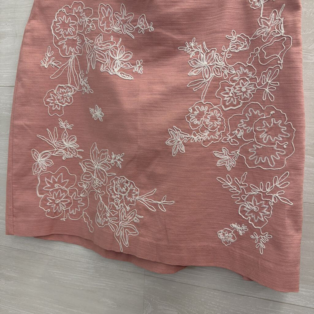 Loft Pink/ White Embroidered Print Skirt 14