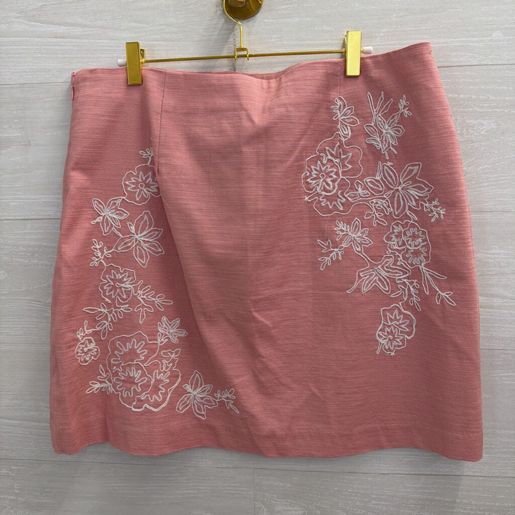 Loft Pink/ White Embroidered Print Skirt 14