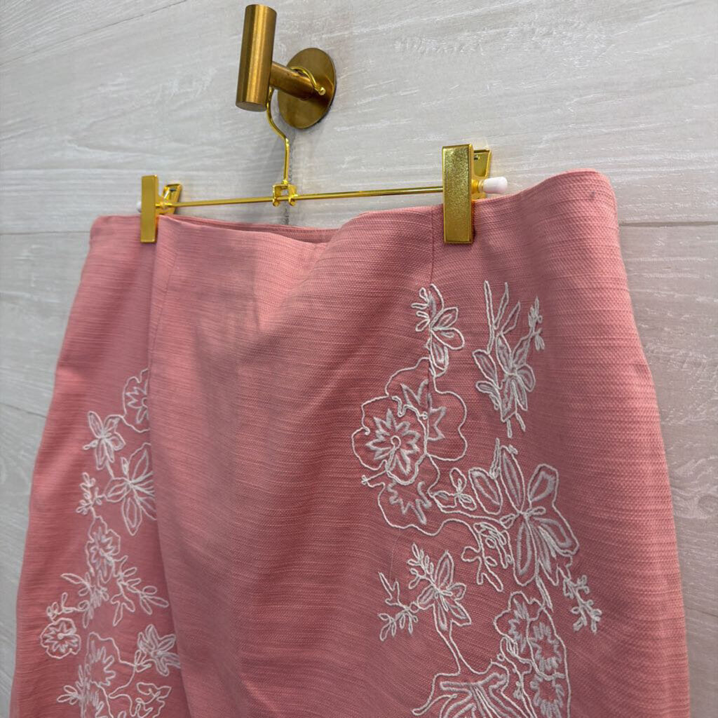 Loft Pink/ White Embroidered Print Skirt 14