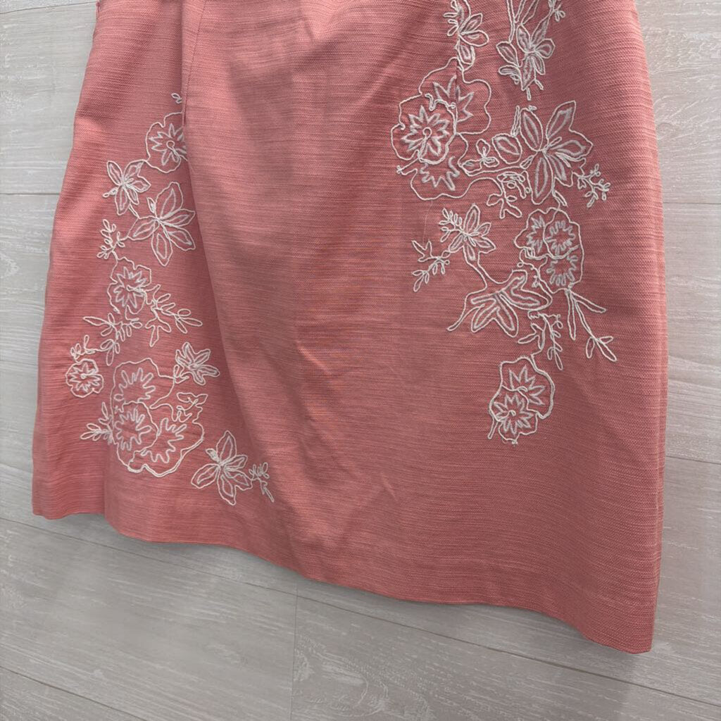 Loft Pink/ White Embroidered Print Skirt 14