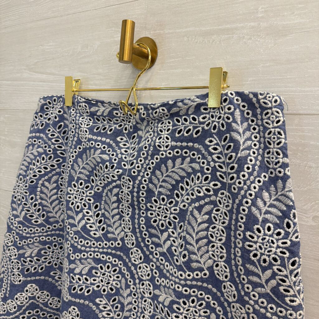Loft Blue/ White Eyelet Skirt 14