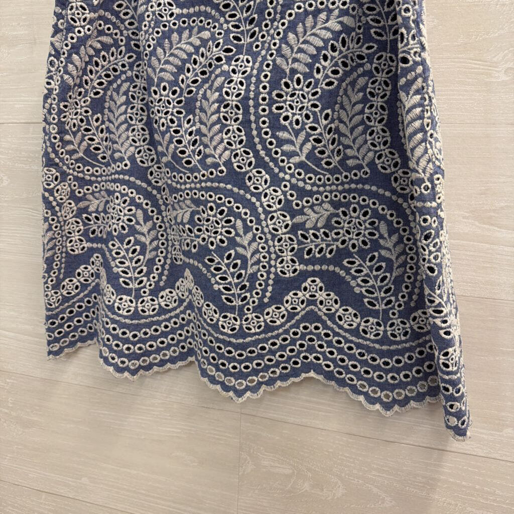 Loft Blue/ White Eyelet Skirt 14