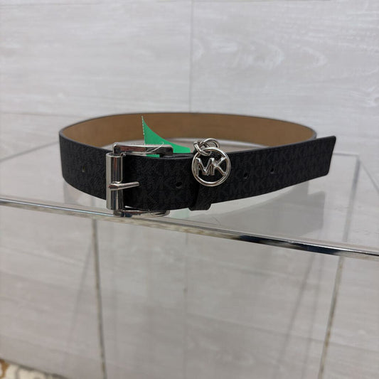 Michael Kors Black Leather Signature Monogram Belt Small