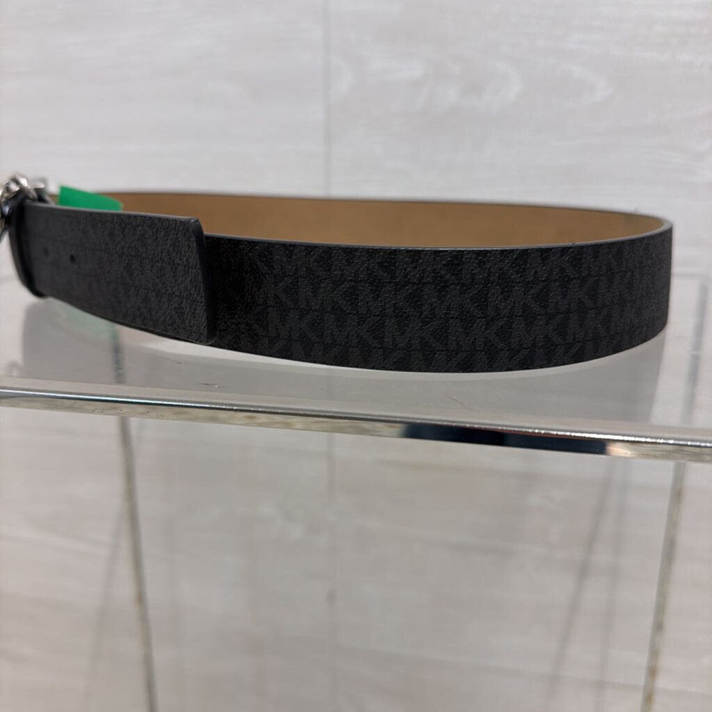 Michael Kors Black Leather Signature Monogram Belt Small