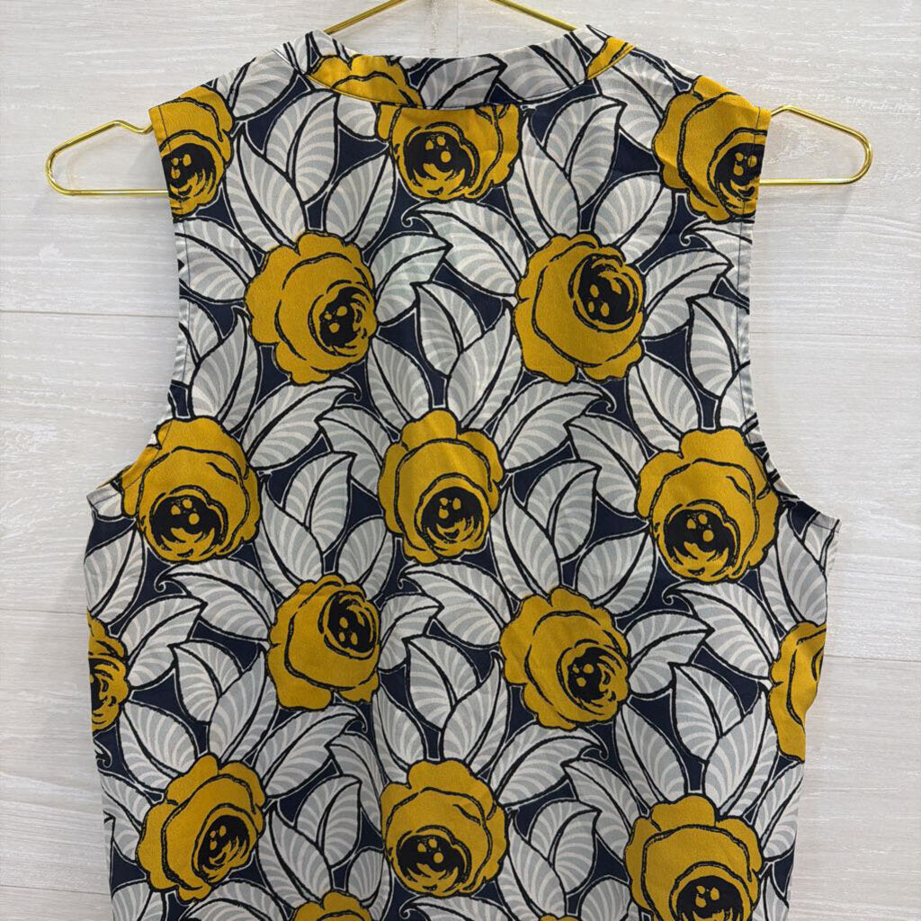 Maison Jules Blue/ Yellow Floral Print Tank Top Small