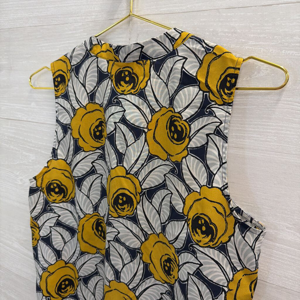 Maison Jules Blue/ Yellow Floral Print Tank Top Small