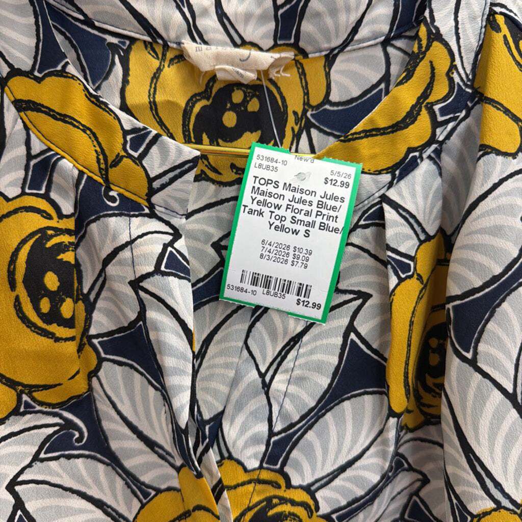 Maison Jules Blue/ Yellow Floral Print Tank Top Small