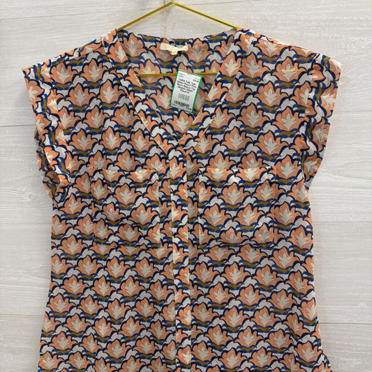 Tulle White/ Peach Print Short Sleeve Top Medium