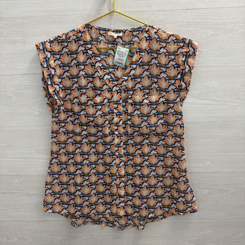 Tulle White/ Peach Print Short Sleeve Top Medium