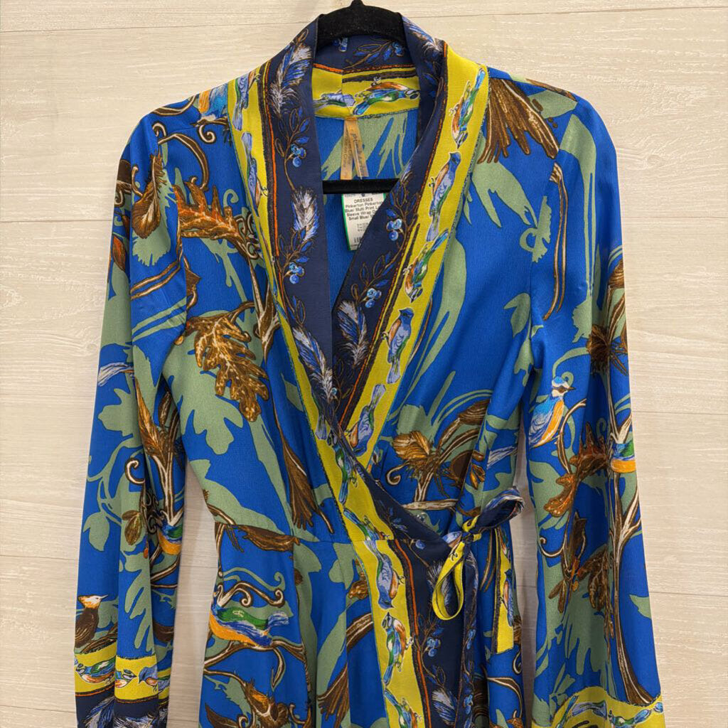 Pinkerton Blue/ Multi Print Long Sleeve Wrap Dress Small