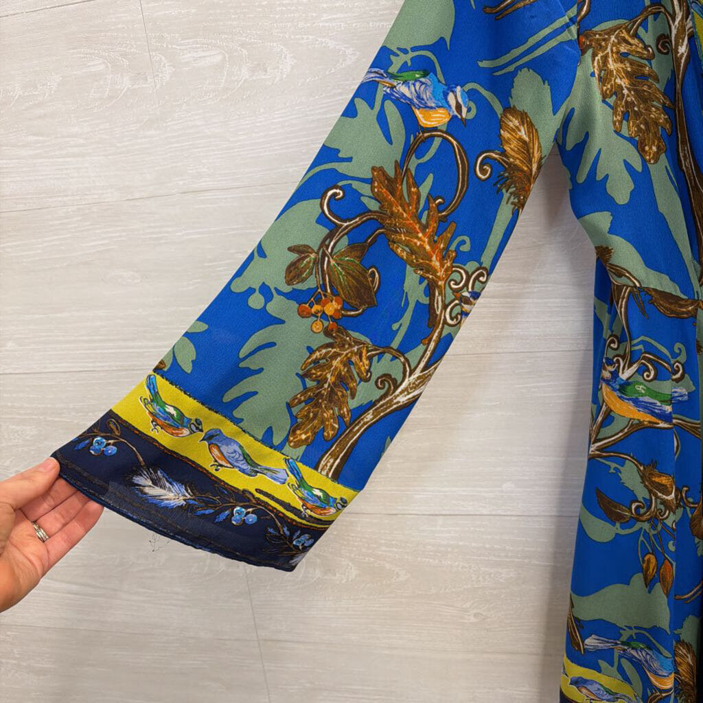 Pinkerton Blue/ Multi Print Long Sleeve Wrap Dress Small