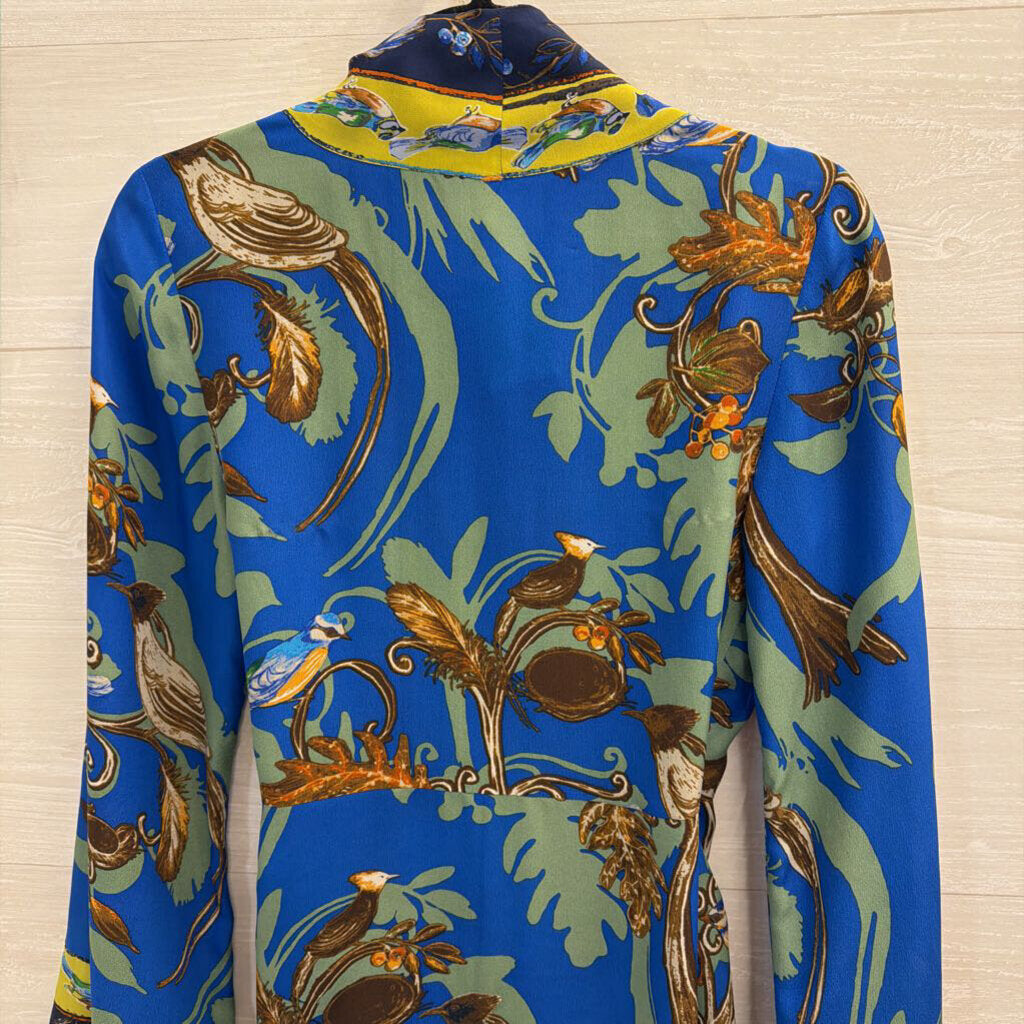 Pinkerton Blue/ Multi Print Long Sleeve Wrap Dress Small