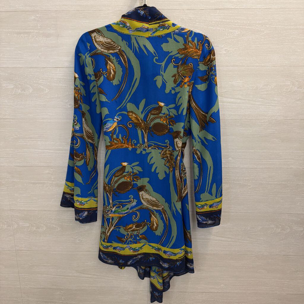 Pinkerton Blue/ Multi Print Long Sleeve Wrap Dress Small