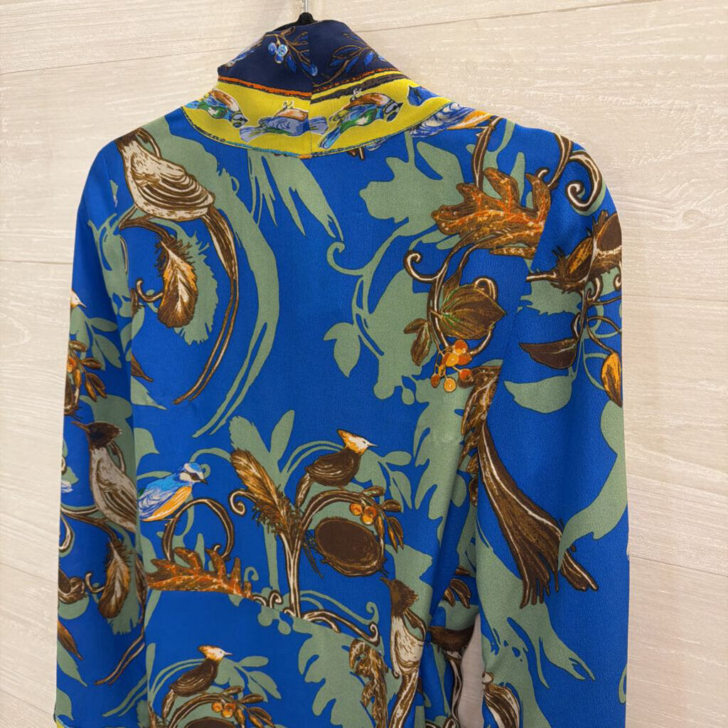 Pinkerton Blue/ Multi Print Long Sleeve Wrap Dress Small