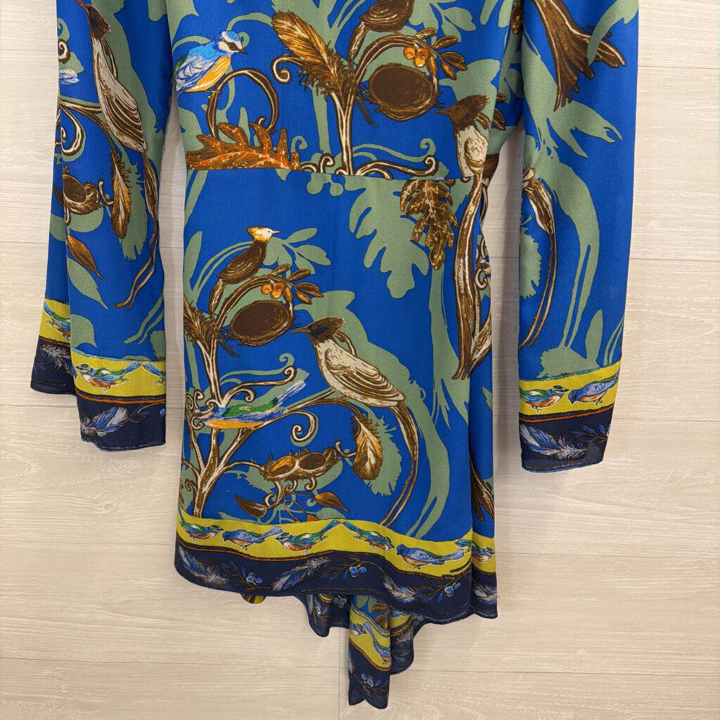 Pinkerton Blue/ Multi Print Long Sleeve Wrap Dress Small