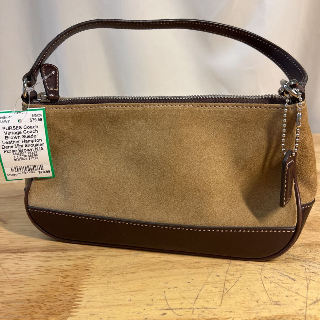 Vintage Coach Brown Suede/ Leather Hampton Demi Mini Shoulder Purse