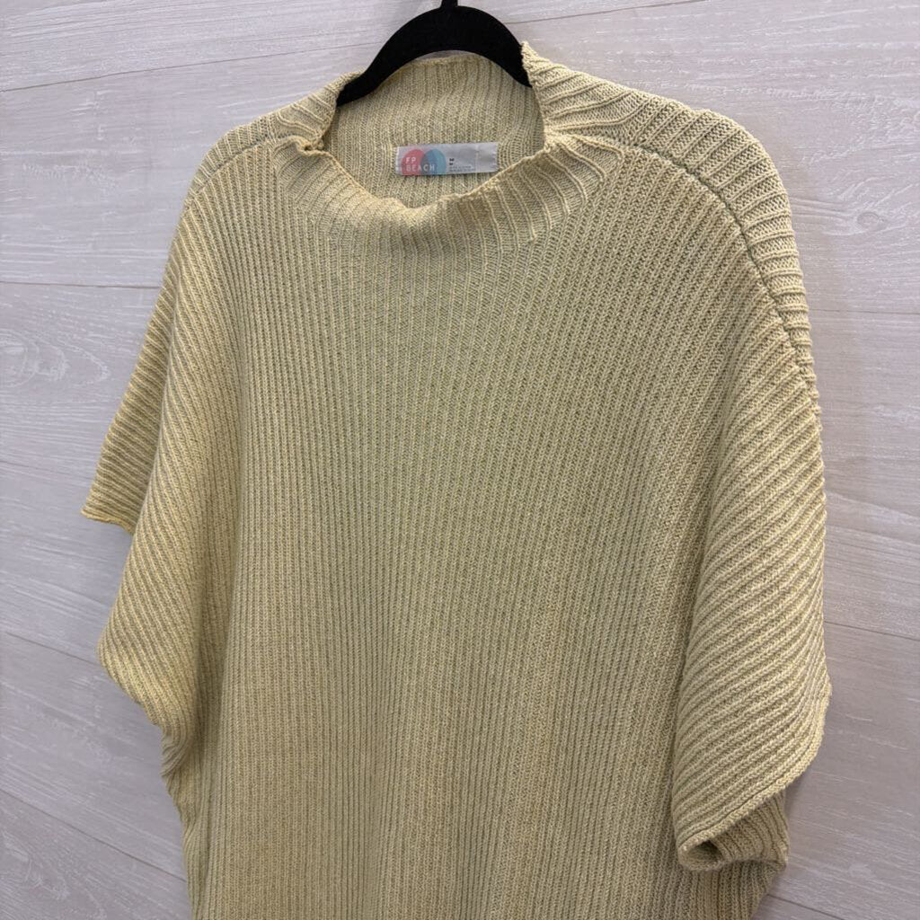 FP Beach Green Knit Mock Neck Short Sleeve Sweater Dress Medium