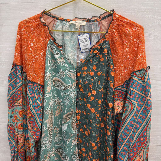 Oli and Hali Blue/ Multi Print Long Sleeve Top Large