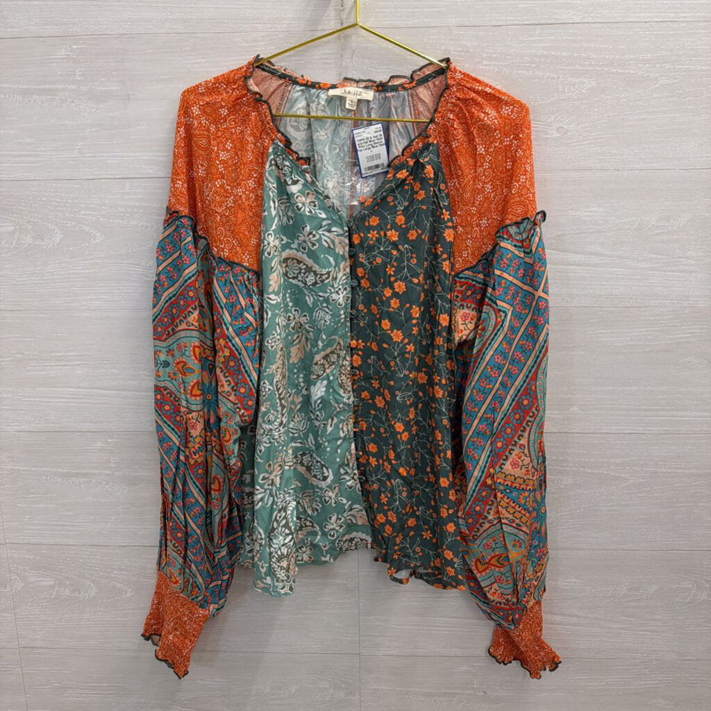 Oli and Hali Blue/ Multi Print Long Sleeve Top Large