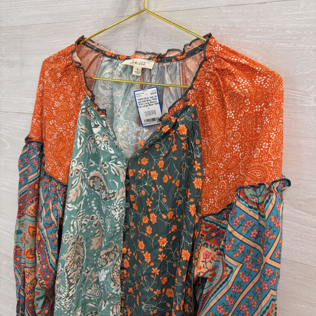 Oli and Hali Blue/ Multi Print Long Sleeve Top Large