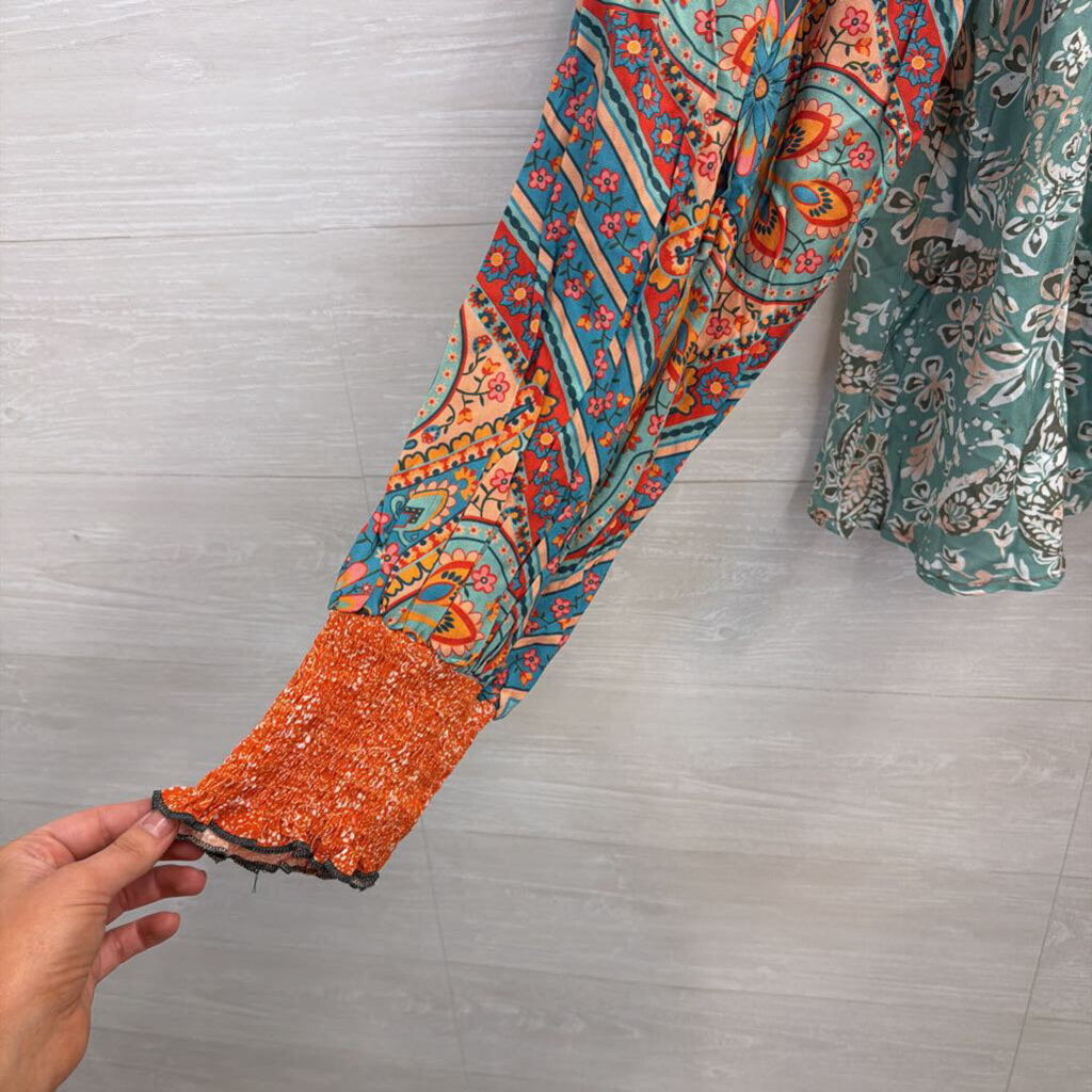 Oli and Hali Blue/ Multi Print Long Sleeve Top Large