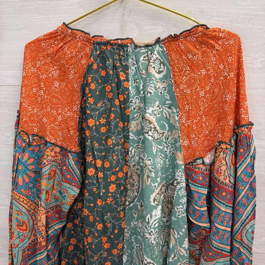 Oli and Hali Blue/ Multi Print Long Sleeve Top Large