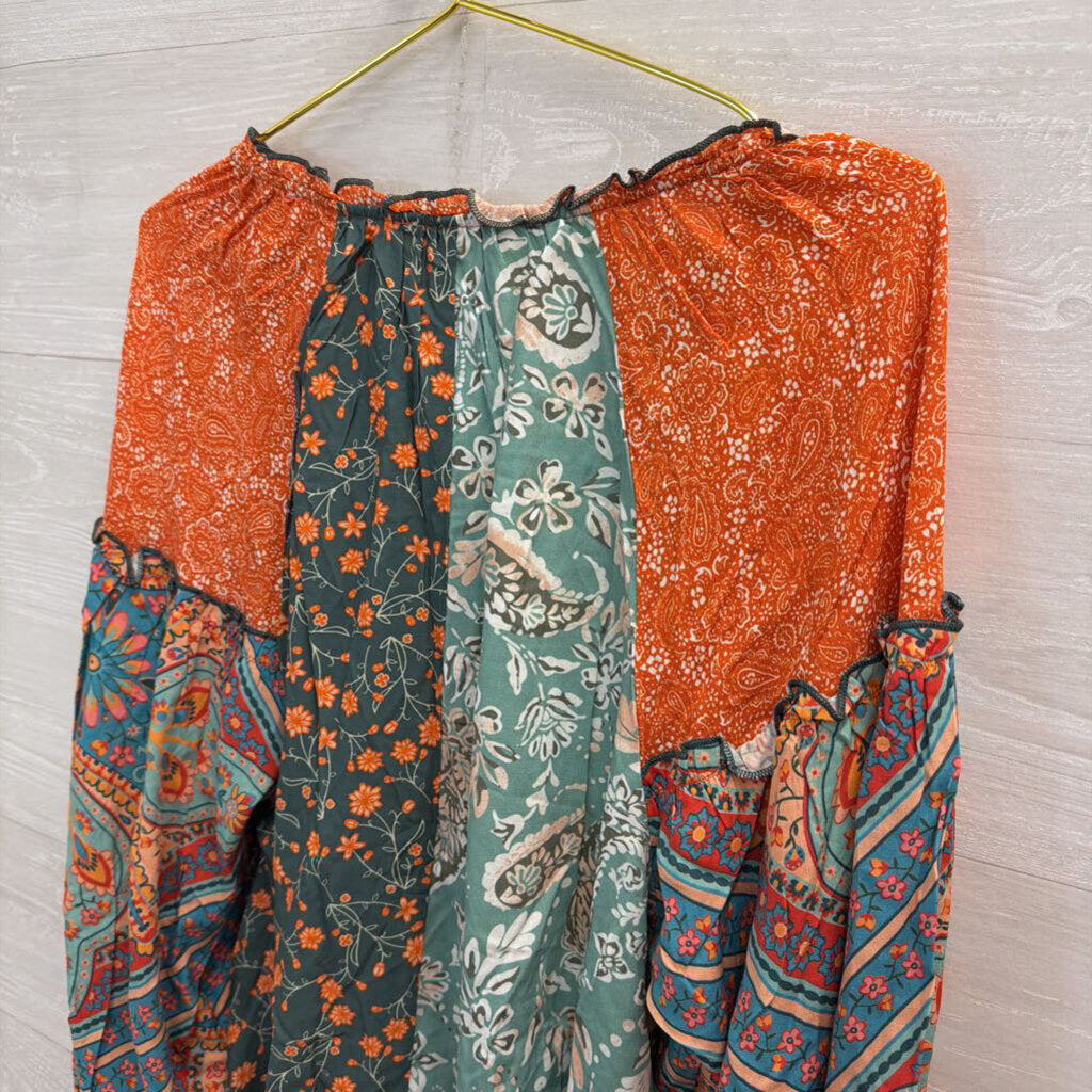 Oli and Hali Blue/ Multi Print Long Sleeve Top Large