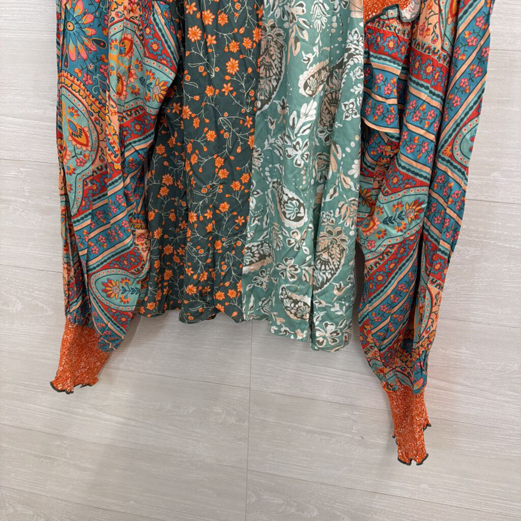 Oli and Hali Blue/ Multi Print Long Sleeve Top Large