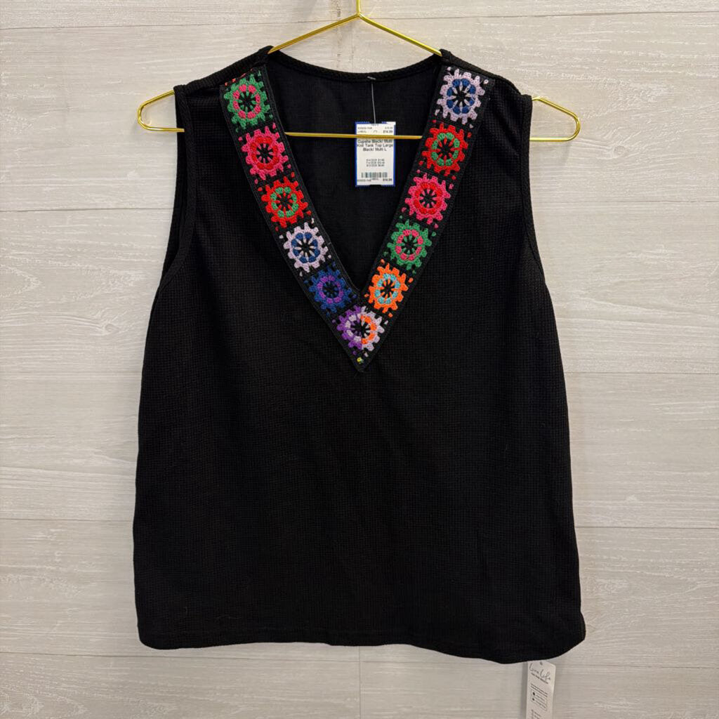 Cupshe Black/ Multi Knit Tank Top Large
