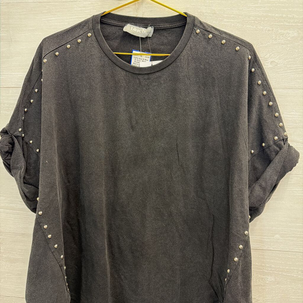 Blue B Grey/ Silver Studded Short Sleeve Boxy Top Medium