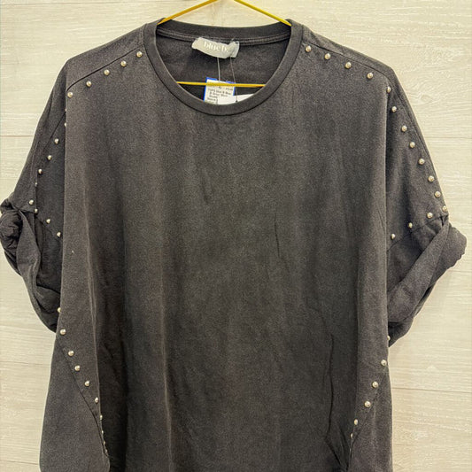 Blue B Grey/ Silver Studded Short Sleeve Boxy Top Medium