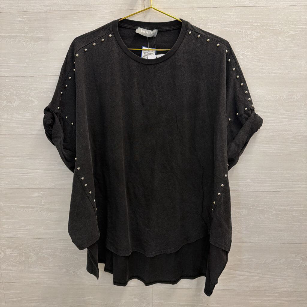 Blue B Grey/ Silver Studded Short Sleeve Boxy Top Medium