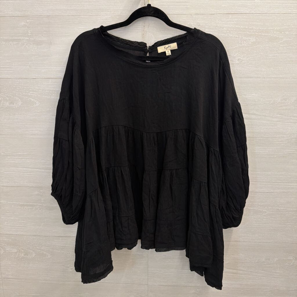 Kye Mi Black Short Puff Sleeve Top Medium