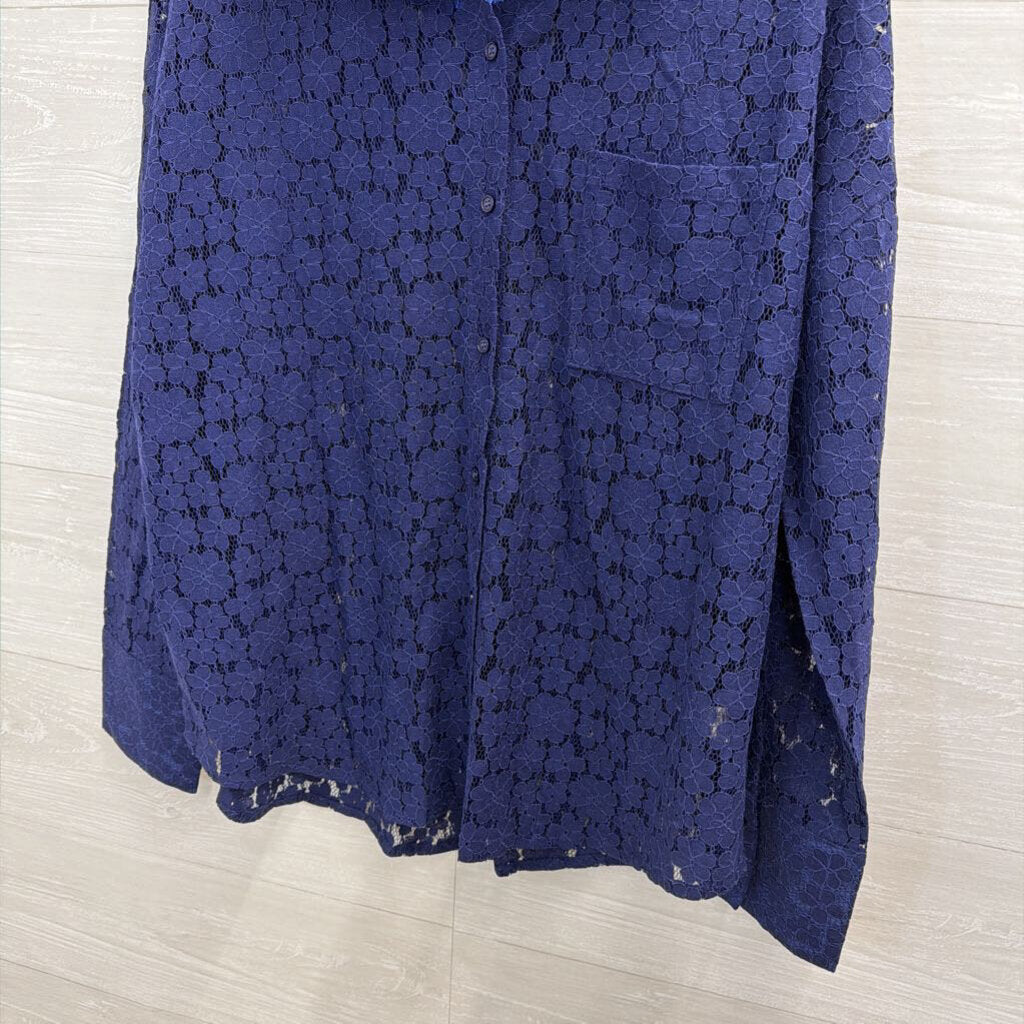 Vici Blue Lace Long Sleeve Button Down Top Large