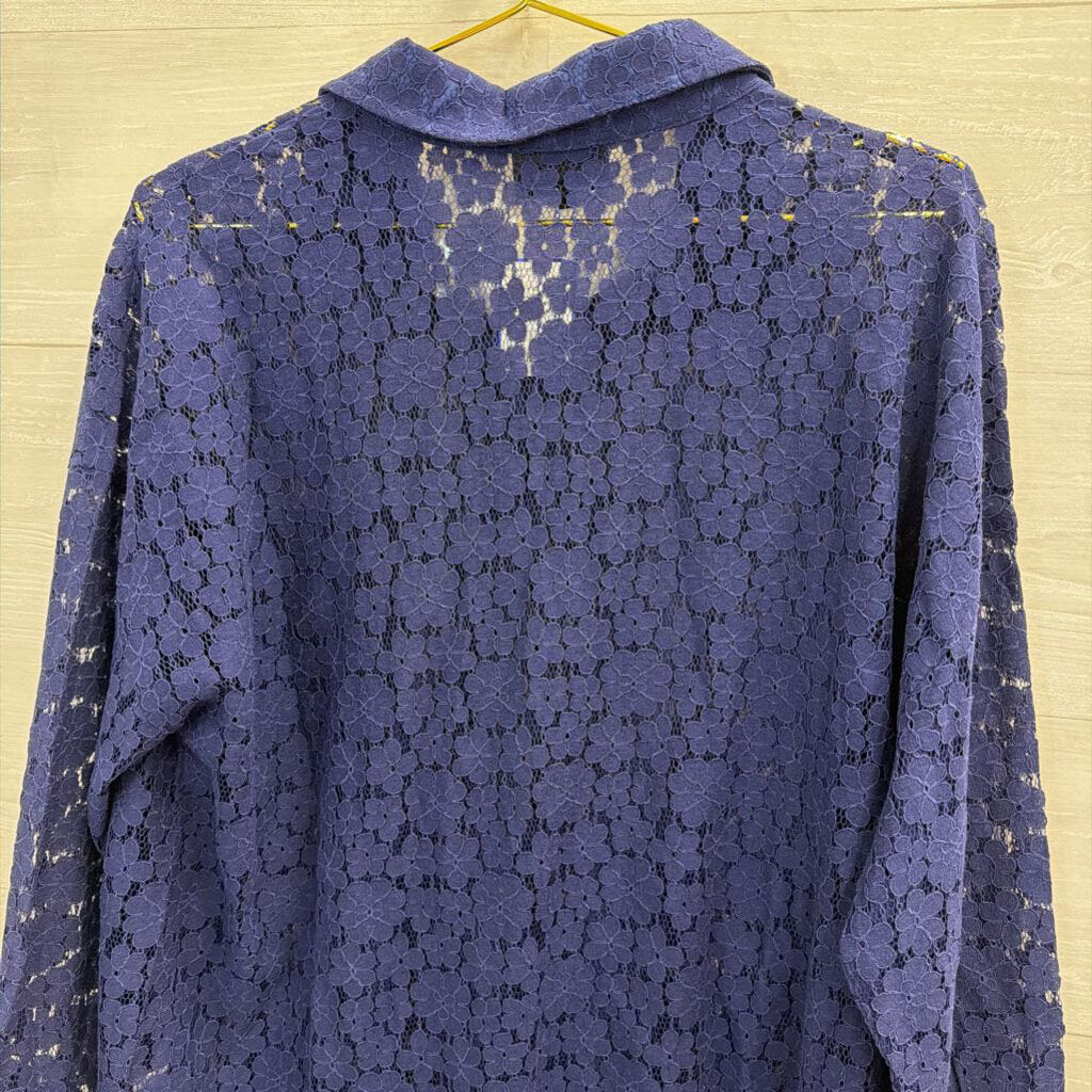 Vici Blue Lace Long Sleeve Button Down Top Large
