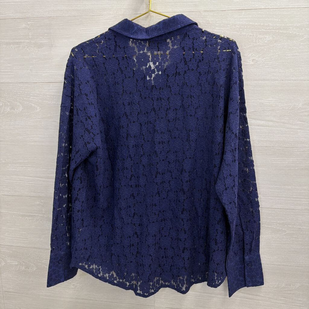 Vici Blue Lace Long Sleeve Button Down Top Large