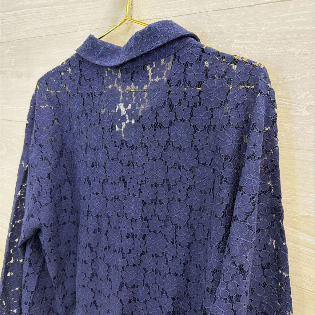 Vici Blue Lace Long Sleeve Button Down Top Large