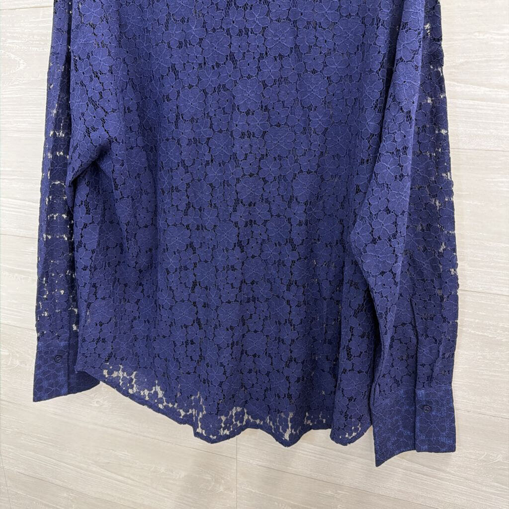 Vici Blue Lace Long Sleeve Button Down Top Large