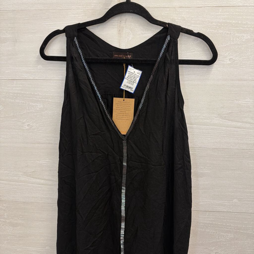 Uma and Leopold Black Beaded Detail Sleeveless Shift Dress Large