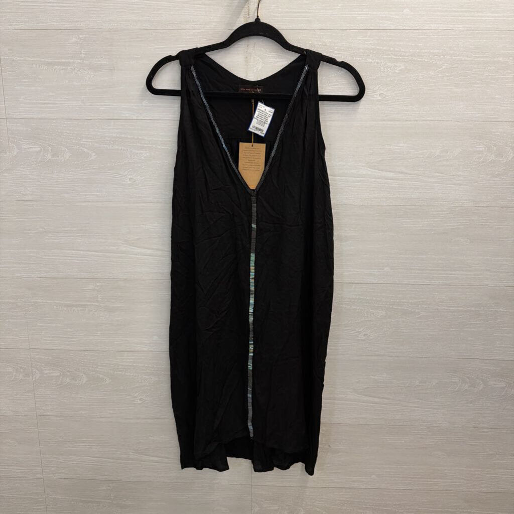 Uma and Leopold Black Beaded Detail Sleeveless Shift Dress Large