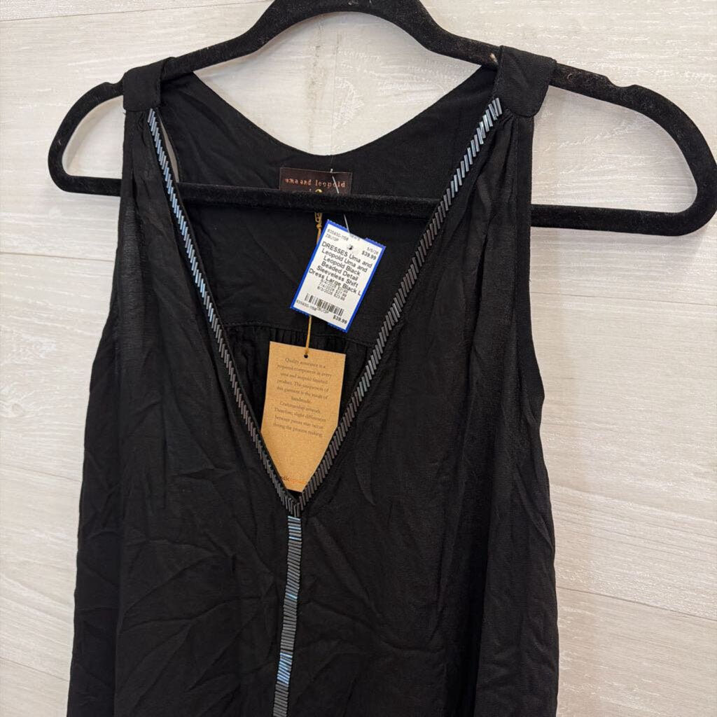 Uma and Leopold Black Beaded Detail Sleeveless Shift Dress Large