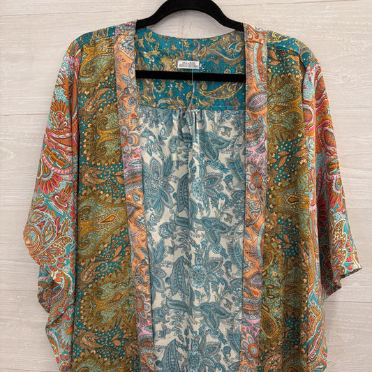 Bamboo Trading Compant Blue/ Multi Print Silky Kimono Top One Size