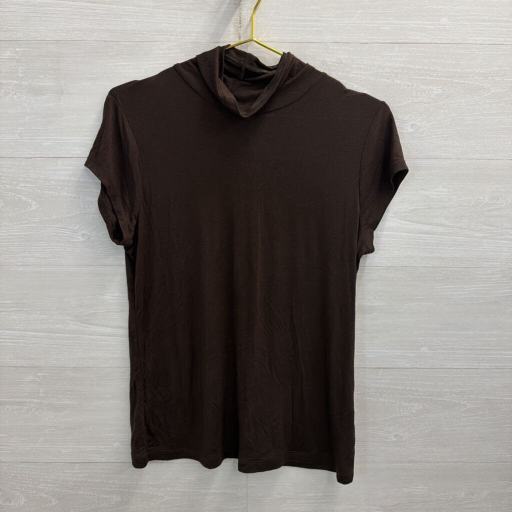 Cabi Brown Short Sleeve Mock Neck Top Medium