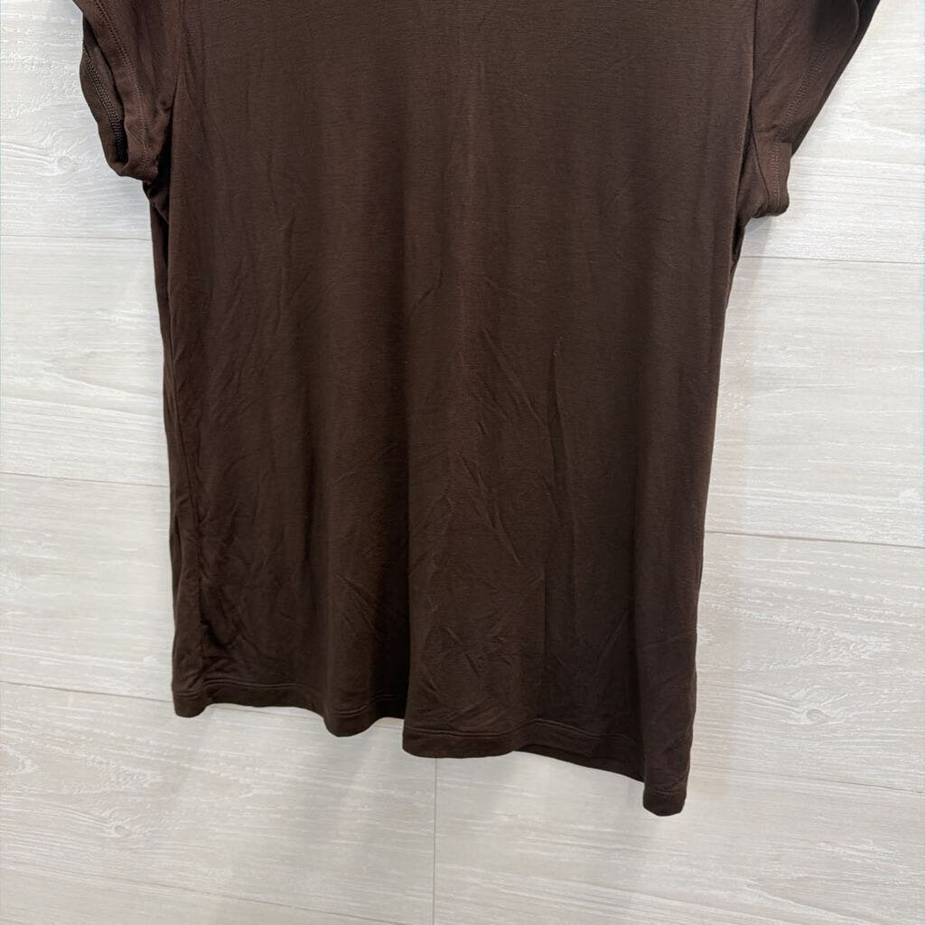 Cabi Brown Short Sleeve Mock Neck Top Medium